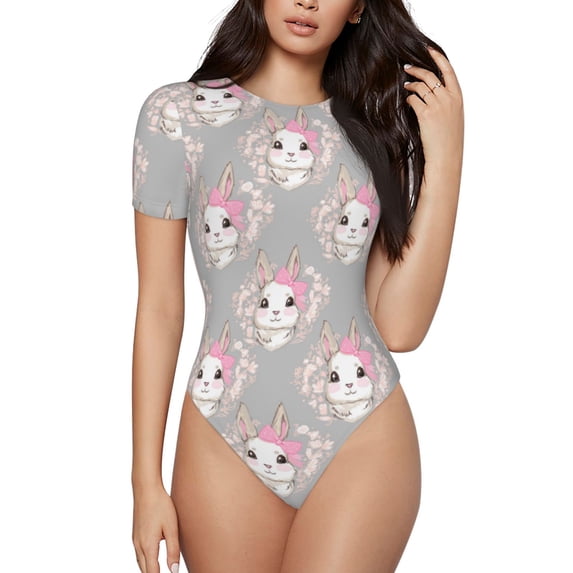 Naloa Beautiful Rabbit1 Women's Short-Sleeved Onesie, One-Piece Swimsuit for Parties, dates, clubs - X-Large