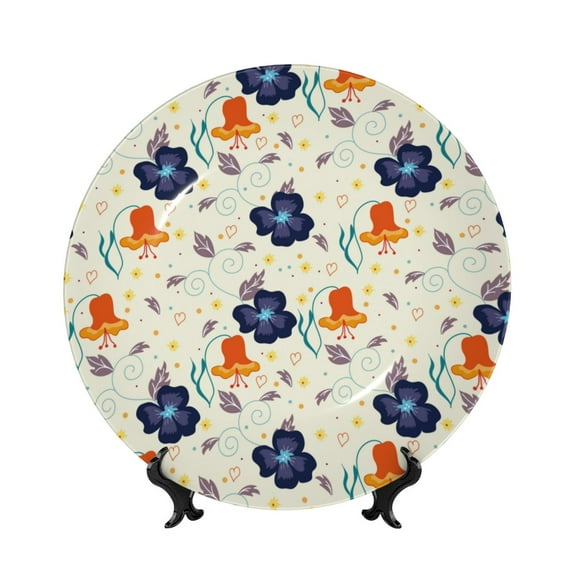 Wukai Flower Leaves Print Decorative Plate for Display,Bone China Decorative Plate, Ceramic Dinner Plate with Stand, Vertical Ceramic Plate-6in