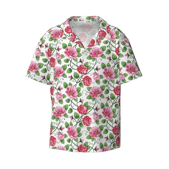 Wukai Flower Men's Casual Short-Sleeve Button Down Shirt - Lightweight Summer Dress Shirt for Daily Wear-Large