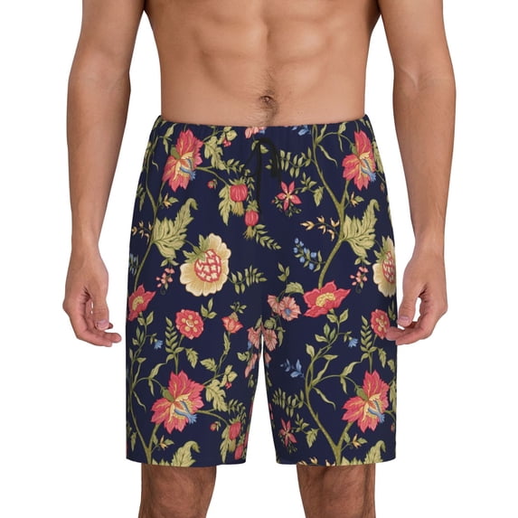 Wukai Flower Men’s Short Pajama Pants With Pockets Soft Sleep Pj Shorts for Men-3X-Large