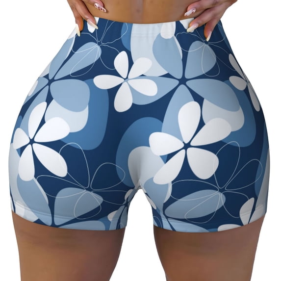 Wukai Flower Print Pack Biker Shorts for Women Yoga Workout Gym Running Scrunch Active Shorts-