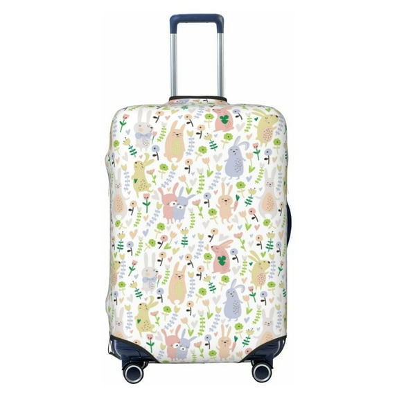 Wukai Flower Rabbit Elastic Luggage Cover: Personalized Protection for Your Suitcase - Fits 19~29-inch, Washable & Durable Travel Companion-Medium