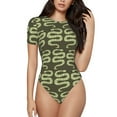 thumbnail image 1 of Naloa Green Snake Women's Short-Sleeved Onesie, One-Piece Swimsuit for Parties, dates, clubs - Small, 1 of 9