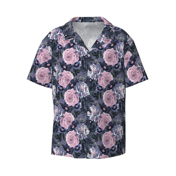 Wukai Flowers Men's Casual Short-Sleeve Button Down Shirt - Lightweight Summer Dress Shirt for Daily Wear-X-Large