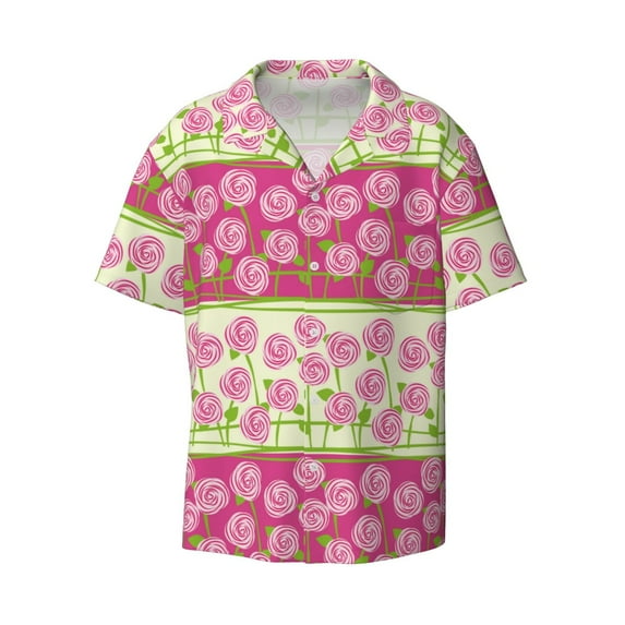 Wukai Flowers Men's Casual Short-Sleeve Button Down Shirt - Lightweight Summer Dress Shirt for Daily Wear-