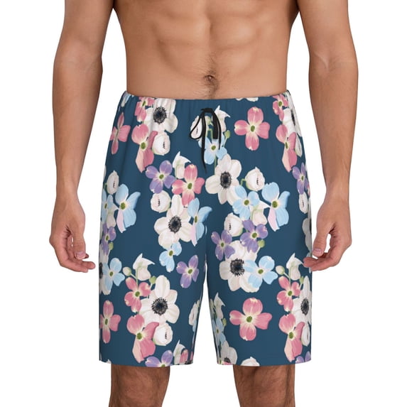 Wukai Flowers Men’s Short Pajama Pants With Pockets Soft Sleep Pj Shorts for Men-Small