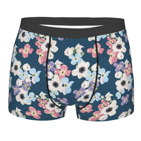 Wukai Flowers Print Men’s Underwear Breathable Boxer Briefs, Moisture Wicking & Breathable-Large