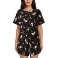 thumbnail image 1 of "Wukai Flowers Women's Pajama Set - Short-Sleeve Top and Shorts with Elastic Waistband and Pockets for Loungewear, Yoga, and Casual Wear-, 1 of 8