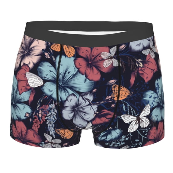 Wukai Flowers ad Butterflies Print Men’s Underwear Breathable Boxer Briefs, Moisture Wicking & Breathable-Medium