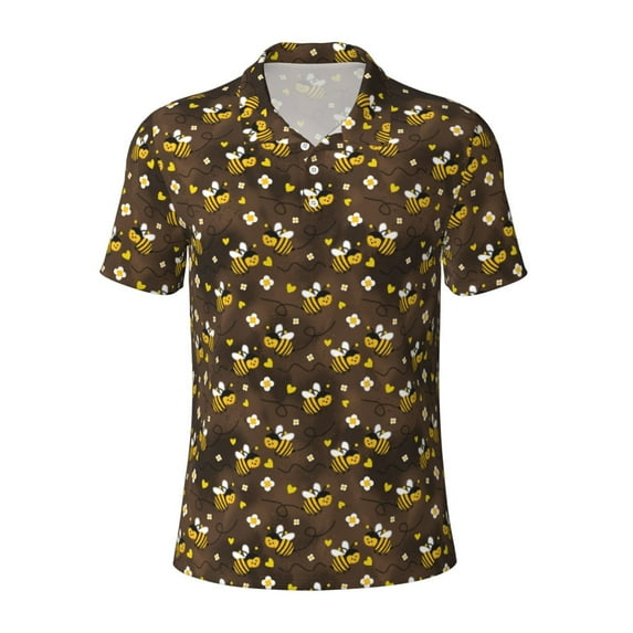 Wukai Flying Furry Honey Bees Men’s Polo Shirts,Quick-Dry Athletic Shirt,Classic Fit Shirts-Medium