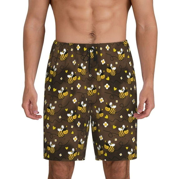 Wukai Flying Furry Honey Bees Men’s Short Pajama Pants With Pockets Soft Sleep Pj Shorts for Men-