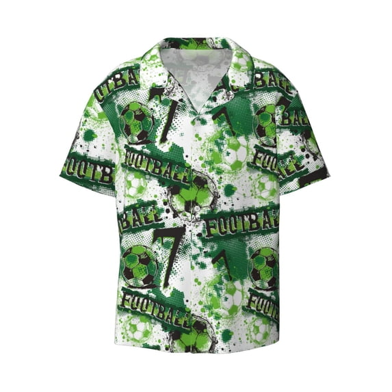 Wukai Football 7 Men's Casual Short-Sleeve Button Down Shirt - Lightweight Summer Dress Shirt for Daily Wear-Large