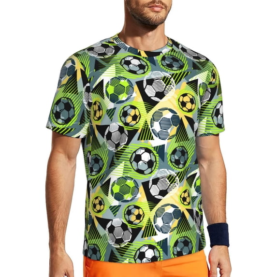 Wukai Football Doodle Print Men's Short-Sleeved Mesh T-Shirt,Quick-Dry Short Sleeve Workout T-Shirt-X-Large