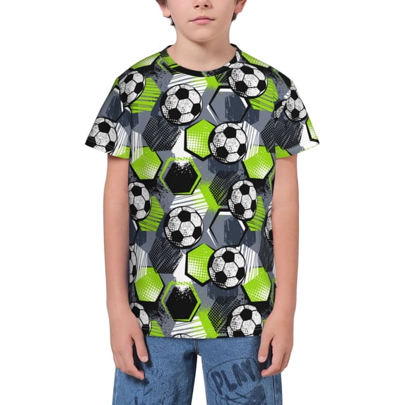Wukai Football Youth Unisex Short Sleeve T-Shirt for Boys, Girls, Teens, and Kids-Medium
