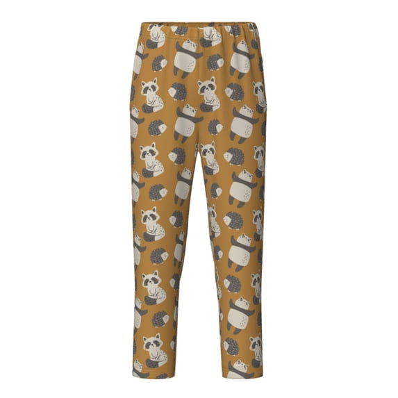 Wukai Forest Animal Print Teenagers' Pajama Pant Sleep Pajama Lounge Pant PJ Bottoms with Pockets and Button Fly(Available in Big & Tall)-Small
