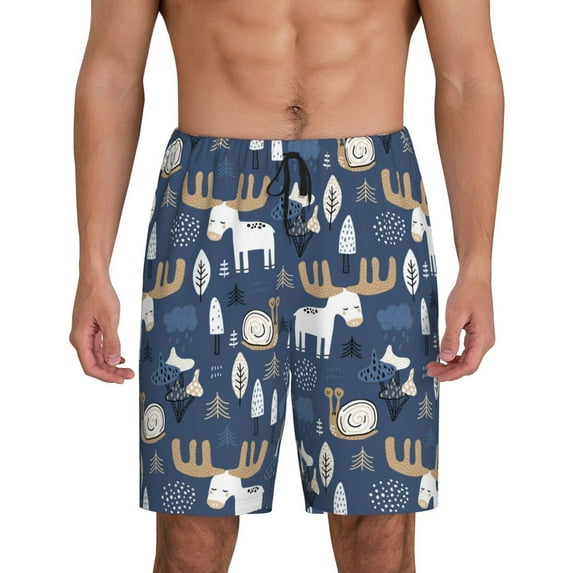 Wukai Forest Elk Men’s Short Pajama Pants With Pockets Soft Sleep Pj Shorts for Men-