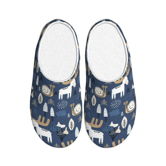 Wukai Forest Elk Print Women's Indoor Bedroom Slipper Slip On Shoes, Unisex House Shoes with Anti-Skid Sole for Men, Gift for Women Men-37/38
