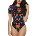 thumbnail image 1 of Naloa Colorful Floral2 Women's Short-Sleeved Onesie, One-Piece Swimsuit for Parties, dates, clubs - Small, 1 of 9