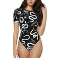 thumbnail image 1 of Naloa Hand Drawn Snake Women's Short-Sleeved Onesie, One-Piece Swimsuit for Parties, dates, clubs - X-Large, 1 of 9