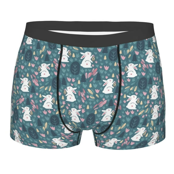 Wukai Forest Rabbit Print Men’s Underwear Breathable Boxer Briefs, Moisture Wicking & Breathable-Small