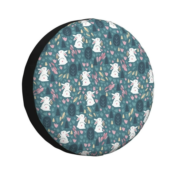 Wukai Forest Rabbit Print Spare Tire Cover for RV Trailer,Waterproof PVC Faux Leather Wheel Cover Fit for Truck,Trailer,RV,SUV,Camper and Most Vehicle-16 inch