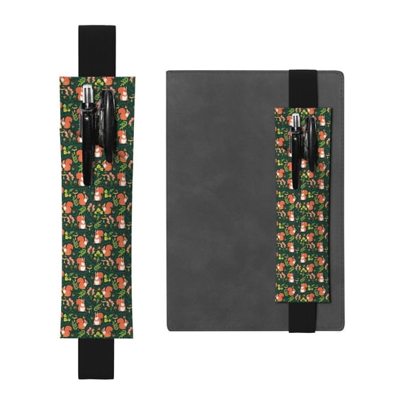 Wukai Forest Squirrel Adjustable Elastic Band Leather Pen Holder,Pencil Holder,Pen Sleeve Pouch for Notebooks,Planners,and Books