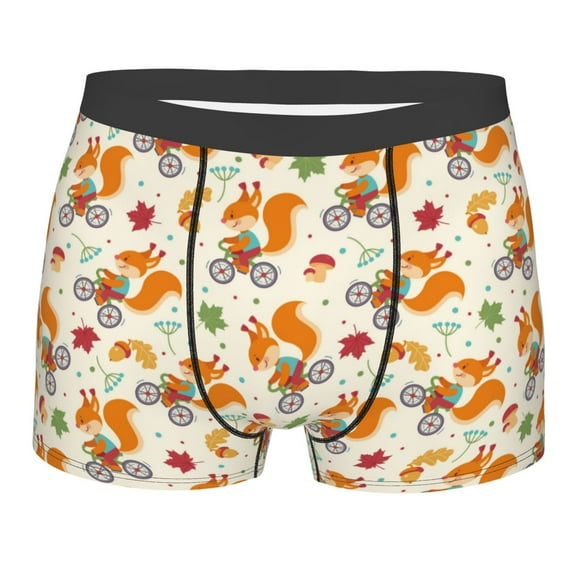 Wukai Forest Squirrel Print Men’s Underwear Breathable Boxer Briefs, Moisture Wicking & Breathable-Large