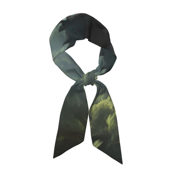 Wukai Forest Stone-Colored Dragon Print Hair Scarf for Women Fashion Silky Satin Headscarf Wrap Breathable Lightweight Neck Scarves For Handbag Accessories