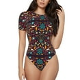 thumbnail image 1 of Naloa Colorful Mexican2 Women's Short-Sleeved Onesie, One-Piece Swimsuit for Parties, dates, clubs - Medium, 1 of 9
