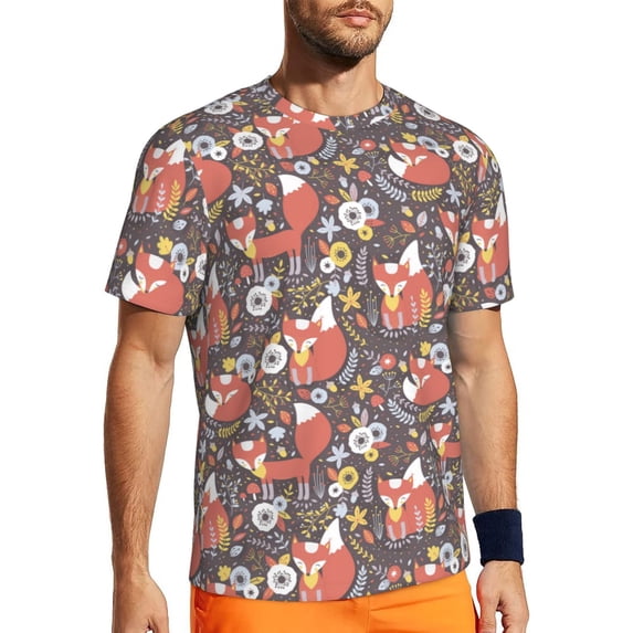 Wukai Foxes Print Men's Short-Sleeved Mesh T-Shirt,Quick-Dry Short Sleeve Workout T-Shirt-Medium