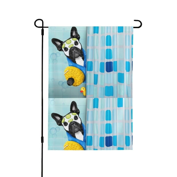 Wukai French Bulldog Dog in a Bathtub Garden Flags Double Sided Welcome Garden Yard House Flags Outside Outdoor House (Only Flag)
