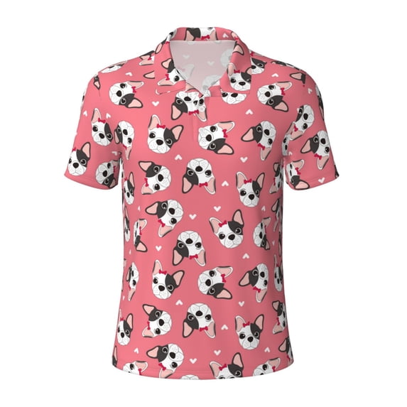 Wukai French Bulldog Face Men’s Polo Shirts,Quick-Dry Athletic Shirt,Classic Fit Shirts-Large