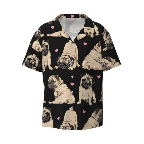 Wukai French Bulldog Men's Casual Short-Sleeve Button Down Shirt - Lightweight Summer Dress Shirt for Daily Wear-4X-Large