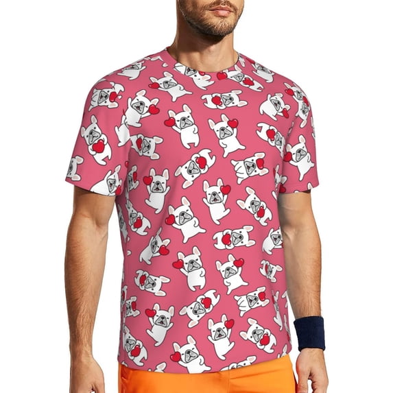 Wukai French Bulldog Print Men's Short-Sleeved Mesh T-Shirt,Quick-Dry Short Sleeve Workout T-Shirt-