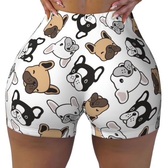 Wukai French Bulldog3 Print Pack Biker Shorts for Women Yoga Workout Gym Running Scrunch Active Shorts-Small