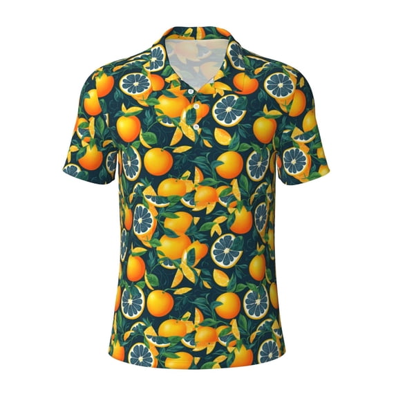 Wukai Fresh Orange Men’s Polo Shirts,Quick-Dry Athletic Shirt,Classic Fit Shirts-4X-Large