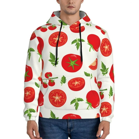 Wukai Fresh Red Tomato Print Men Hoodies Fleece Sweatshirts Long Sleeve Sweaters Pullover Fall Outfits Winter Clothes-Small