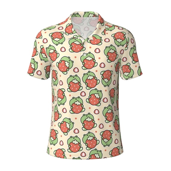 Wukai Frog Hold Strawberry Men’s Polo Shirts,Quick-Dry Athletic Shirt,Classic Fit Shirts-4X-Large
