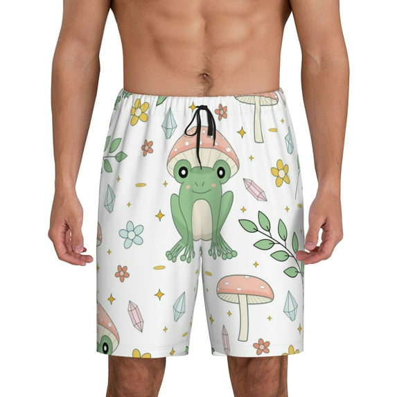 Wukai Frog and Mushrooms Men’s Short Pajama Pants With Pockets Soft Sleep Pj Shorts for Men-XX-Large
