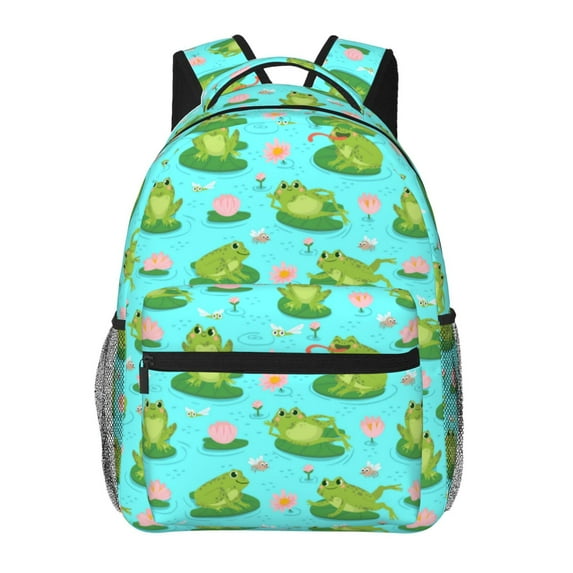 Wukai Frogs And Aquatic Plants Laptop Backpack Casual Travel Backpack Large School Bag for College, Business,Travel-One Size