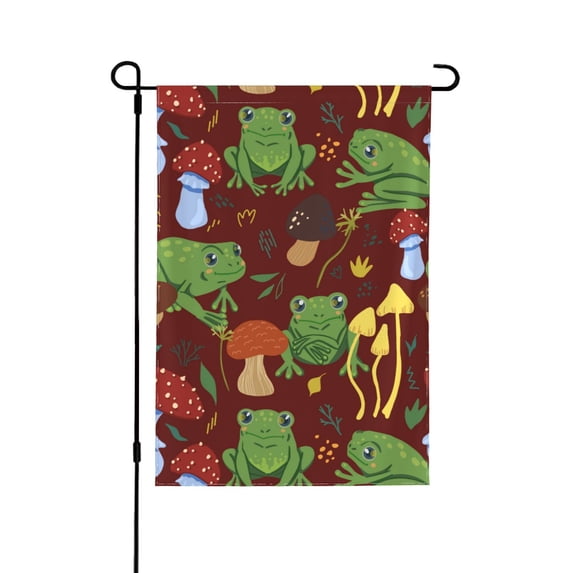 Wukai Frogs and Mushrooms Garden Flags Double Sided Welcome Garden Yard House Flags Outside Outdoor House (Only Flag)