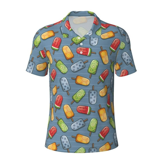 Wukai Fruit Ice Cream Men’s Polo Shirts,Quick-Dry Athletic Shirt,Classic Fit Shirts-Small