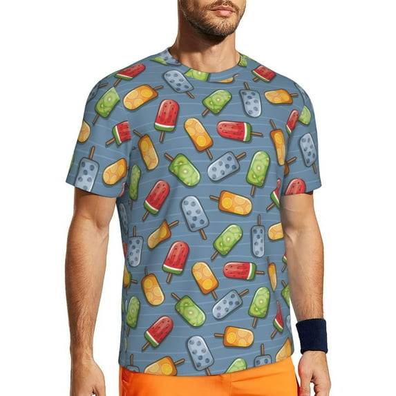 Wukai Fruit Ice Cream Print Men's Short-Sleeved Mesh T-Shirt,Quick-Dry Short Sleeve Workout T-Shirt-Medium
