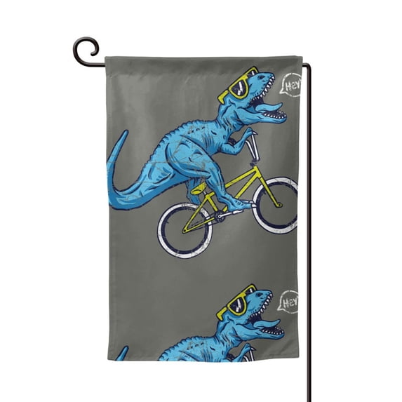 Wukai Fun Riding Dinosaur Print Garden Flag 12.5x18 Inch Double Sided Sun-resistant Rain-resistant, Wrinkle-resistant Colorfast(Only Flag)