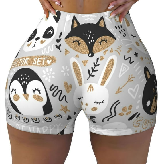 Wukai Funny Animals Series Print Pack Biker Shorts for Women Yoga Workout Gym Running Scrunch Active Shorts-X-Large