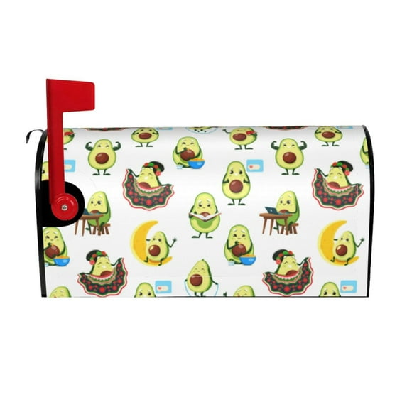 Wukai Funny Avocado In Mexican Clothes Mailbox Covers for Garden Outdoor Decor,Waterproof Post Box Cover 21x18 in& 25.5x21 in-25.5x21 in