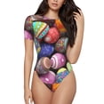 thumbnail image 1 of Naloa Easter Eggs1 Women's Short-Sleeved Onesie, One-Piece Swimsuit for Parties, dates, clubs - Medium, 1 of 9