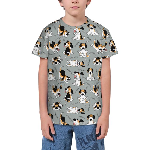 Wukai Funny Beagle Active Dog Youth Unisex Short Sleeve T-Shirt for Boys, Girls, Teens, and Kids-X-Small