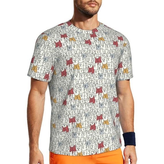 Wukai Funny Cat White Print Men's Short-Sleeved Mesh T-Shirt,Quick-Dry Short Sleeve Workout T-Shirt-Medium