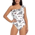 thumbnail image 1 of Wukai Funny Chicken Chic One Shoulder Swimwear with Ruffle Design and Tummy Control Skirt: Fashionable, Supportive, Comfortable for Beach-Small, 1 of 7